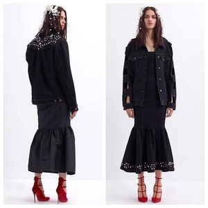 Alessandra Rich Maxi Dress 6 Black Demin Embellished Luxury